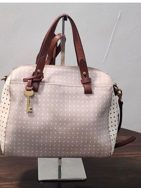 Fossil Blush Pink Satchel with Brown Handles and Gold Charm